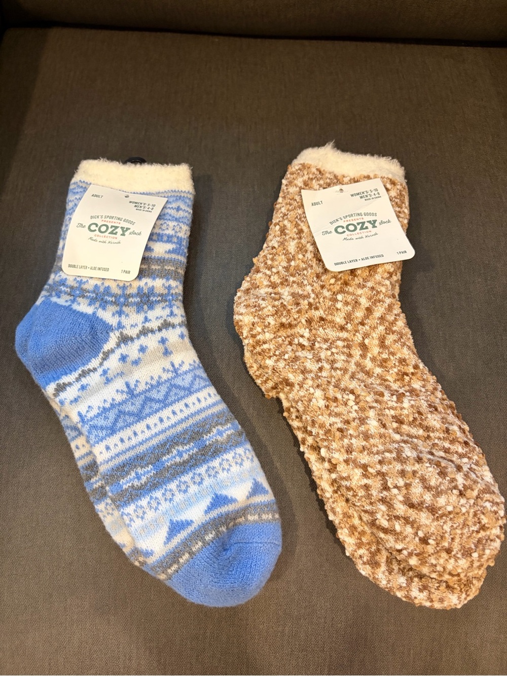 Cozy Socks 2-Pack — Blue Fair Isle & Brown Plush Comfort